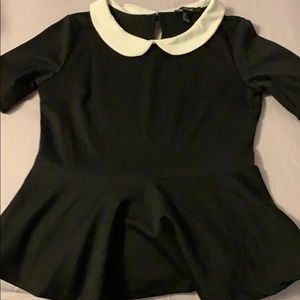 Black and white collar peplum top